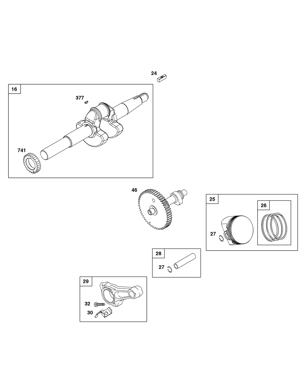 Crankshaft Group Diagram and Parts List for 19L236-0143-F1 100000 - 19Z999 Briggs and Stratton Engine